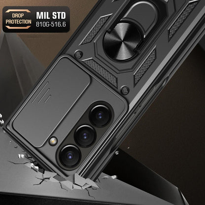Samsung Galaxy Z Fold7 Sliding Camera Cover Magnetic Ring Stand Shockproof TPU + PC Protective Phone Case