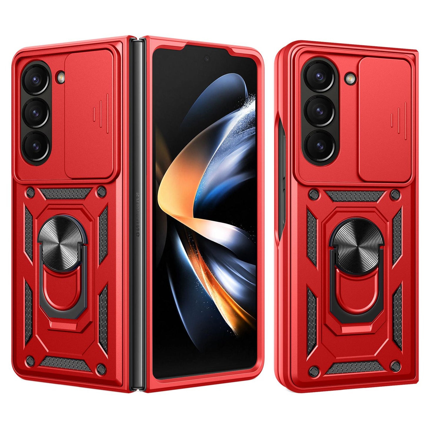 Samsung Galaxy Z Fold7 Sliding Camera Cover Magnetic Ring Stand Shockproof TPU + PC Protective Phone Case