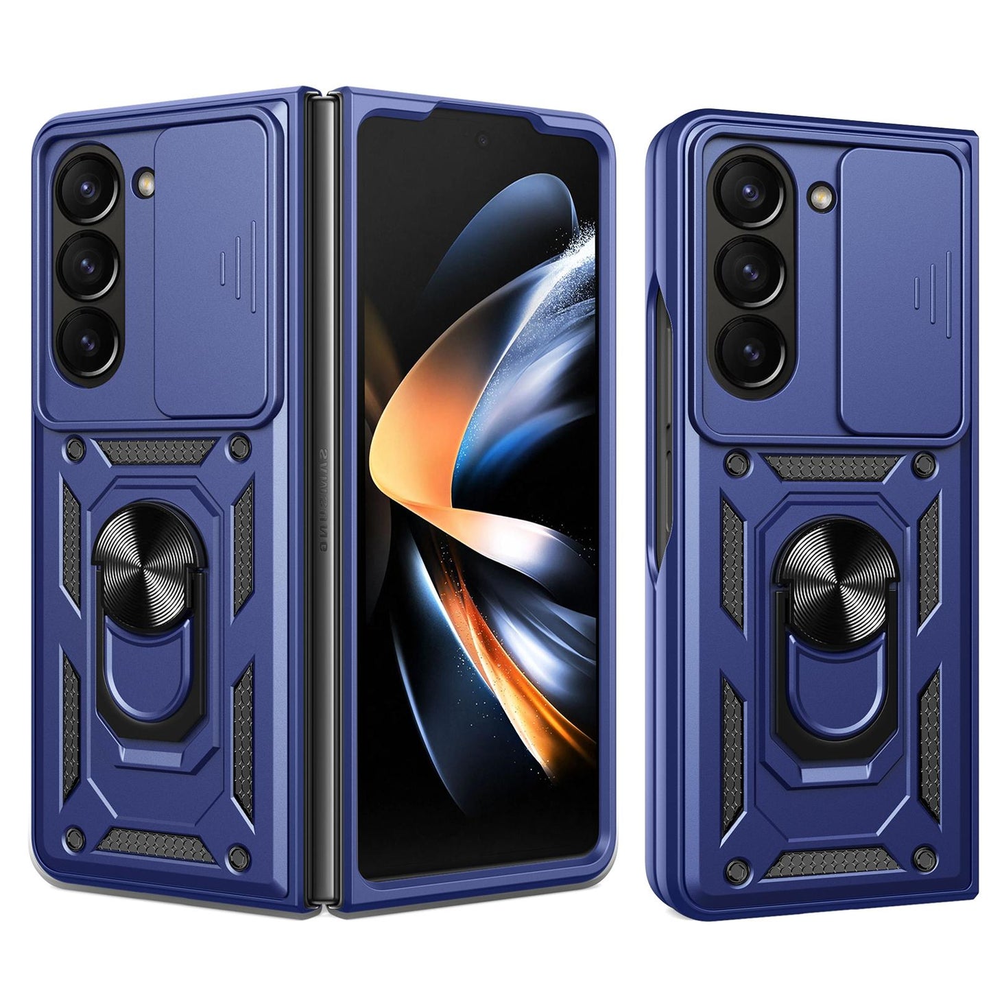 Samsung Galaxy Z Fold7 Sliding Camera Cover Magnetic Ring Stand Shockproof TPU + PC Protective Phone Case