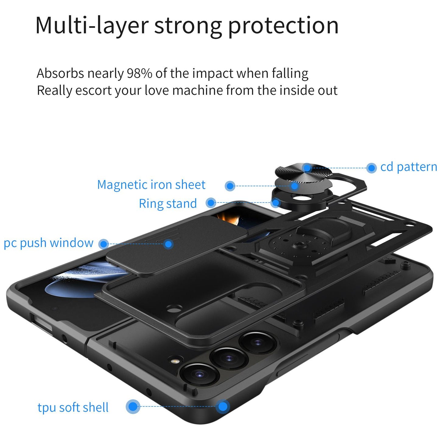 Samsung Galaxy Z Fold7 Sliding Camera Cover Magnetic Ring Stand Shockproof TPU + PC Protective Phone Case