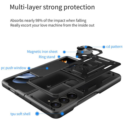 Samsung Galaxy Z Fold7 Sliding Camera Cover Magnetic Ring Stand Shockproof TPU + PC Protective Phone Case