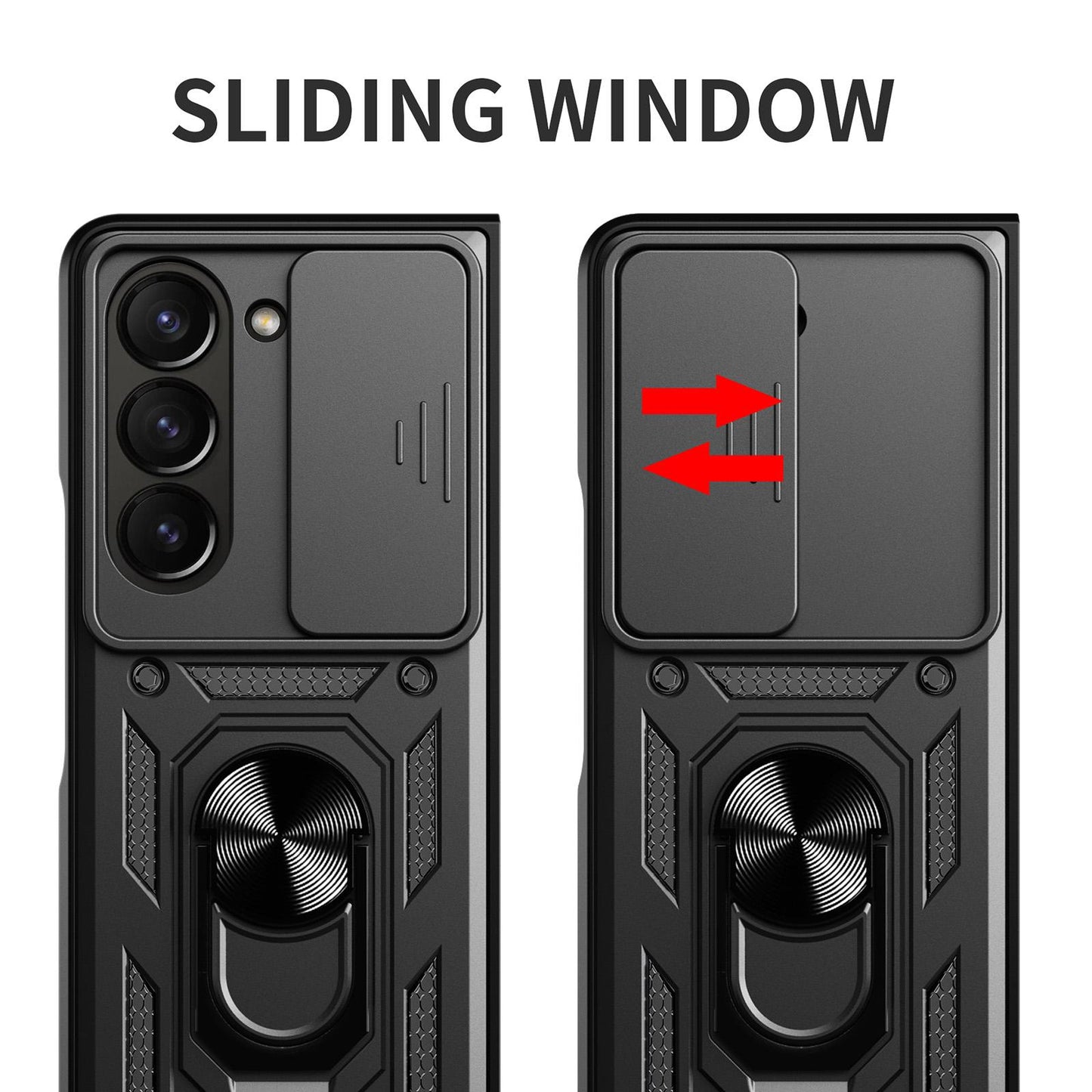 Samsung Galaxy Z Fold7 Sliding Camera Cover Magnetic Ring Stand Shockproof TPU + PC Protective Phone Case