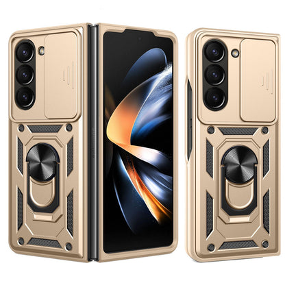 Samsung Galaxy Z Fold7 Sliding Camera Cover Magnetic Ring Stand Shockproof TPU + PC Protective Phone Case