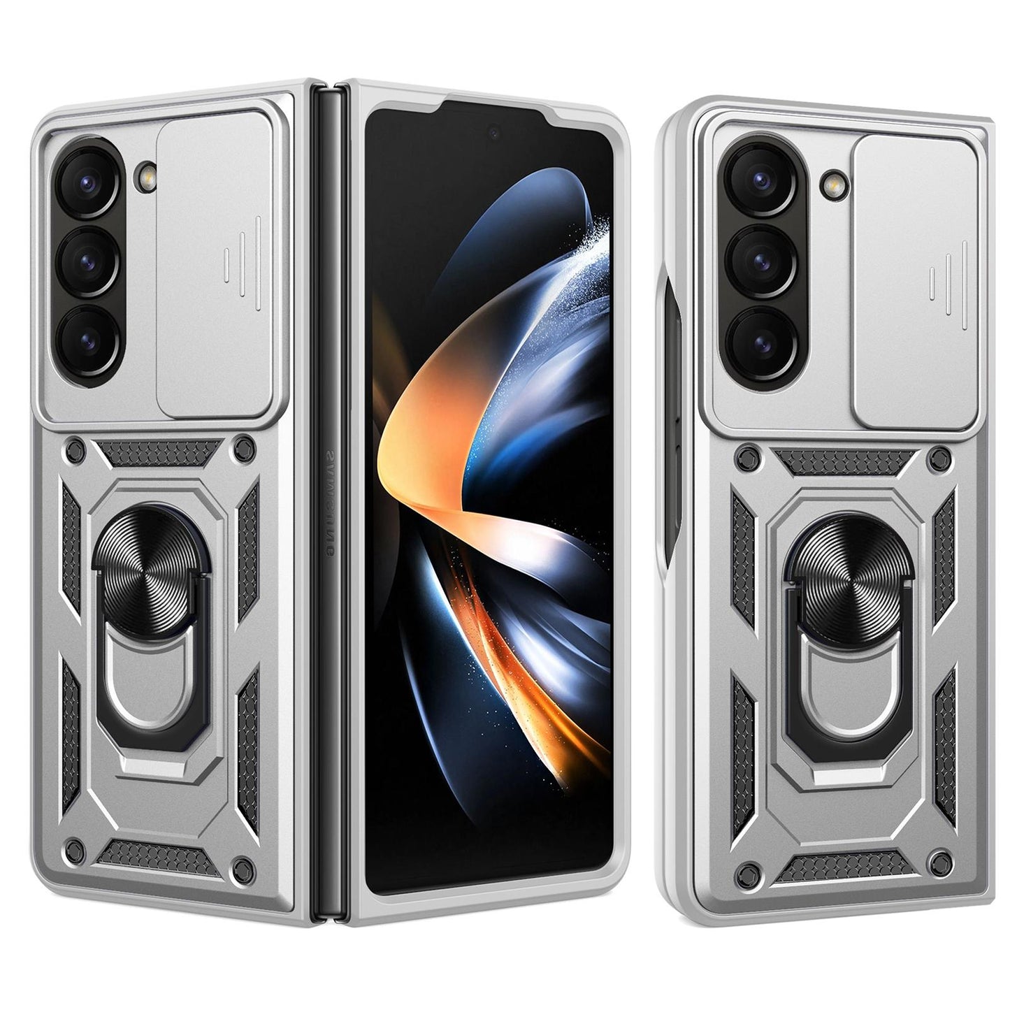Samsung Galaxy Z Fold7 Sliding Camera Cover Magnetic Ring Stand Shockproof TPU + PC Protective Phone Case