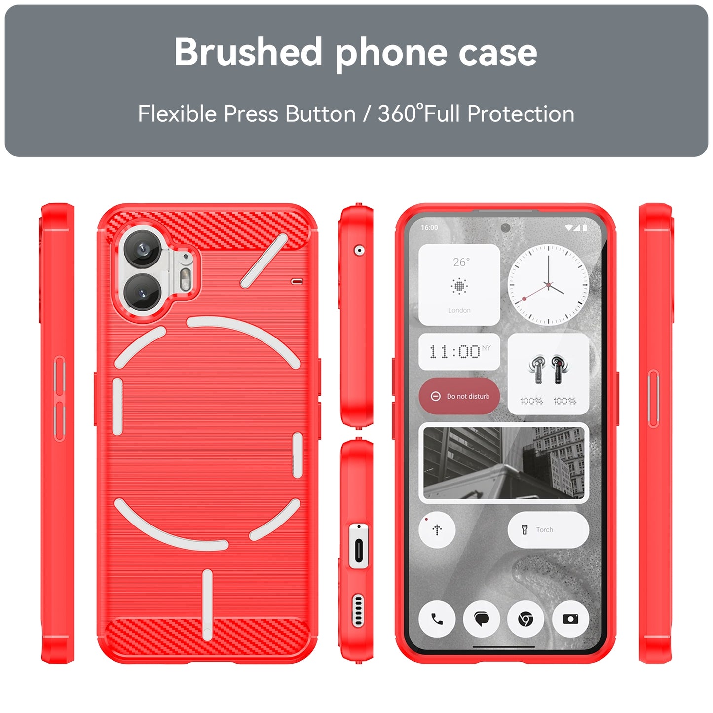 Nothing Phone 2 Carbon Fiber Brushed Texture TPU Protective Phone Case Shockproof Slim Cover