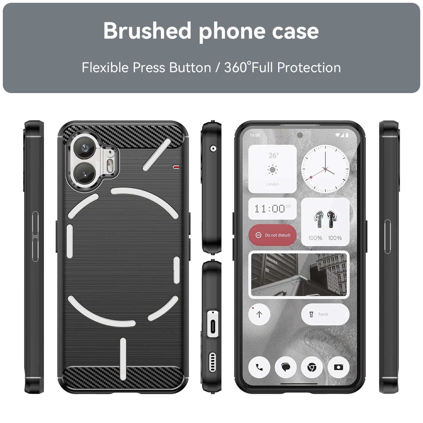 Nothing Phone 2 Carbon Fiber Brushed Texture TPU Protective Phone Case Shockproof Slim Cover