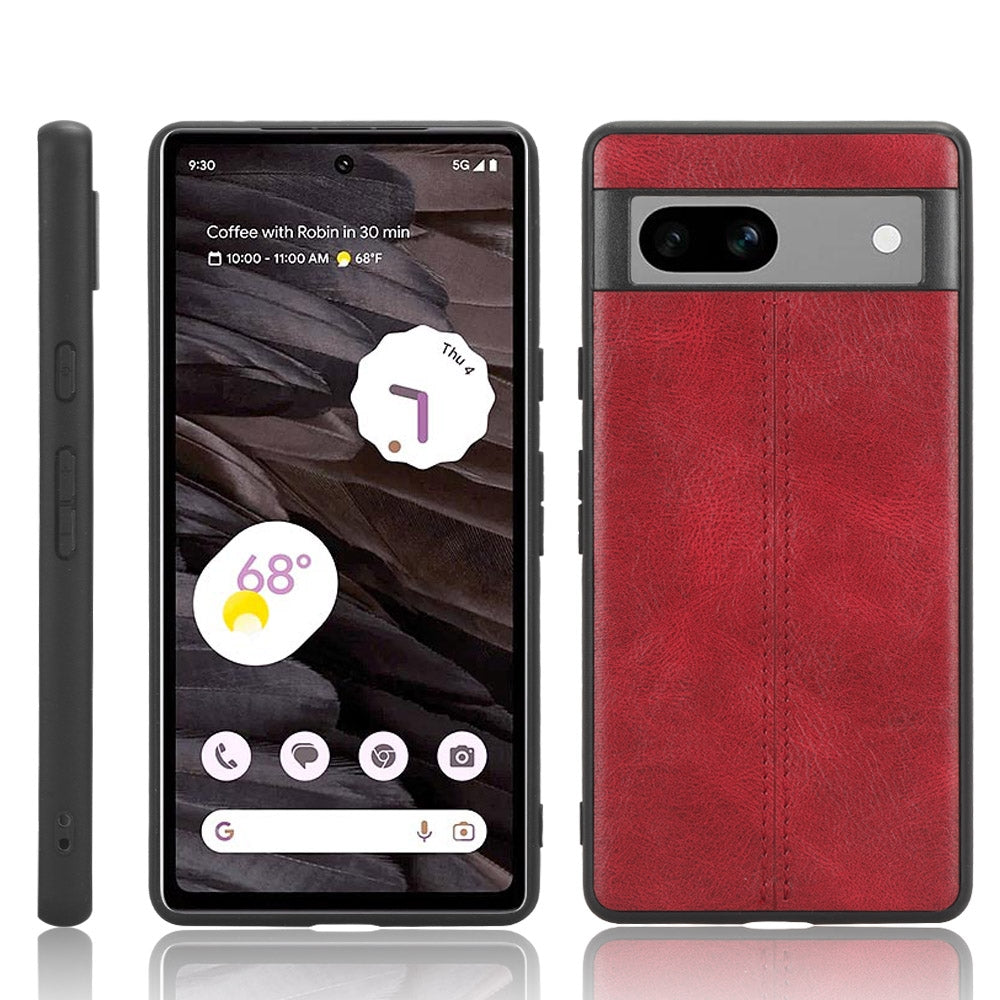 Google Pixel 7a Cow Pattern Sewing Back Cover Phone Case - Premium PU Leather Texture PC + TPU Shockproof Protective Case, Scratch Resistant Slim Lightweight Anti-Fingerprint Full Coverage Mobile Cover