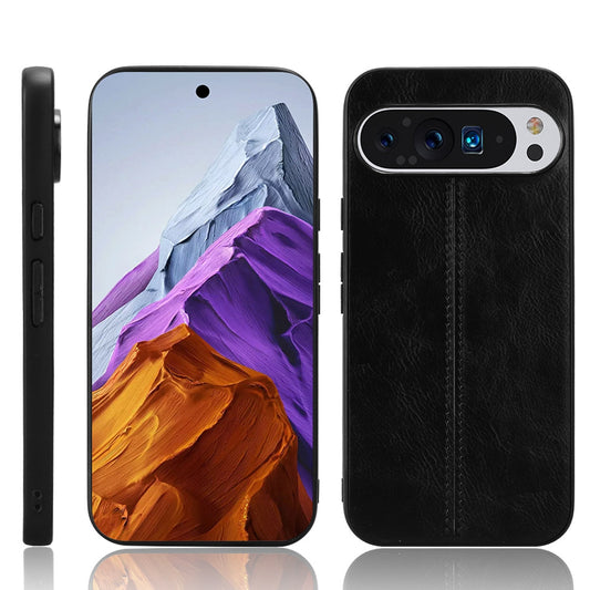 Google Pixel 9 Pro XL Cow Pattern Sewing Back Cover Phone Case - Premium PU Leather Texture PC + TPU Shockproof Protective Case, Scratch Resistant Slim Lightweight Anti-Fingerprint Full Coverage Mobile Cover