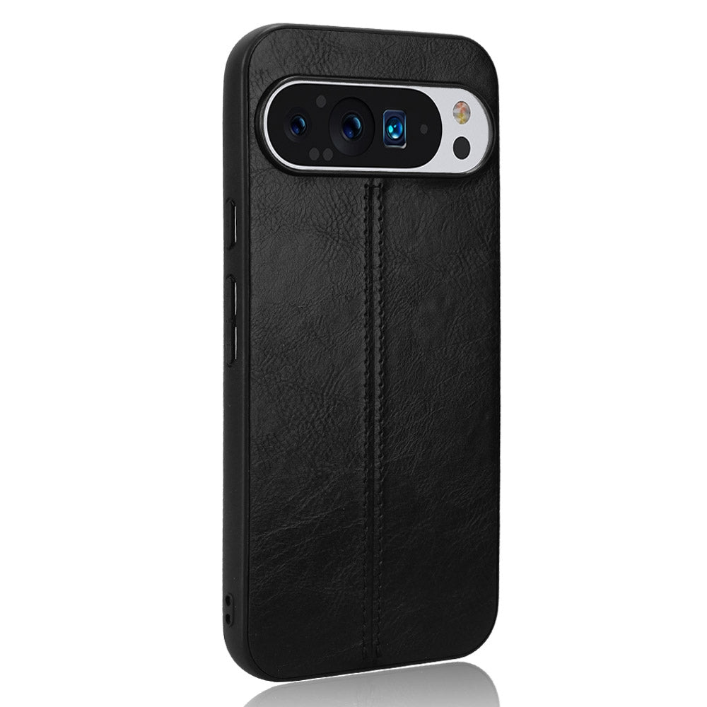 Google Pixel 9 Pro XL Cow Pattern Sewing Back Cover Phone Case - Premium PU Leather Texture PC + TPU Shockproof Protective Case, Scratch Resistant Slim Lightweight Anti-Fingerprint Full Coverage Mobile Cover