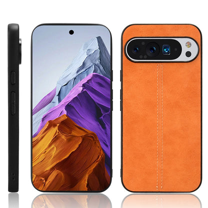 Google Pixel 9 Pro XL Cow Pattern Sewing Back Cover Phone Case - Premium PU Leather Texture PC + TPU Shockproof Protective Case, Scratch Resistant Slim Lightweight Anti-Fingerprint Full Coverage Mobile Cover