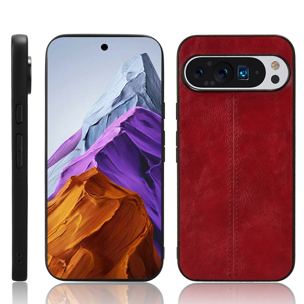 Google Pixel 9 Pro Cow Pattern Sewing Back Cover Phone Case - Premium PU Leather Texture PC + TPU Shockproof Protective Case, Scratch Resistant Slim Lightweight Anti-Fingerprint Full Coverage Mobile Cover
