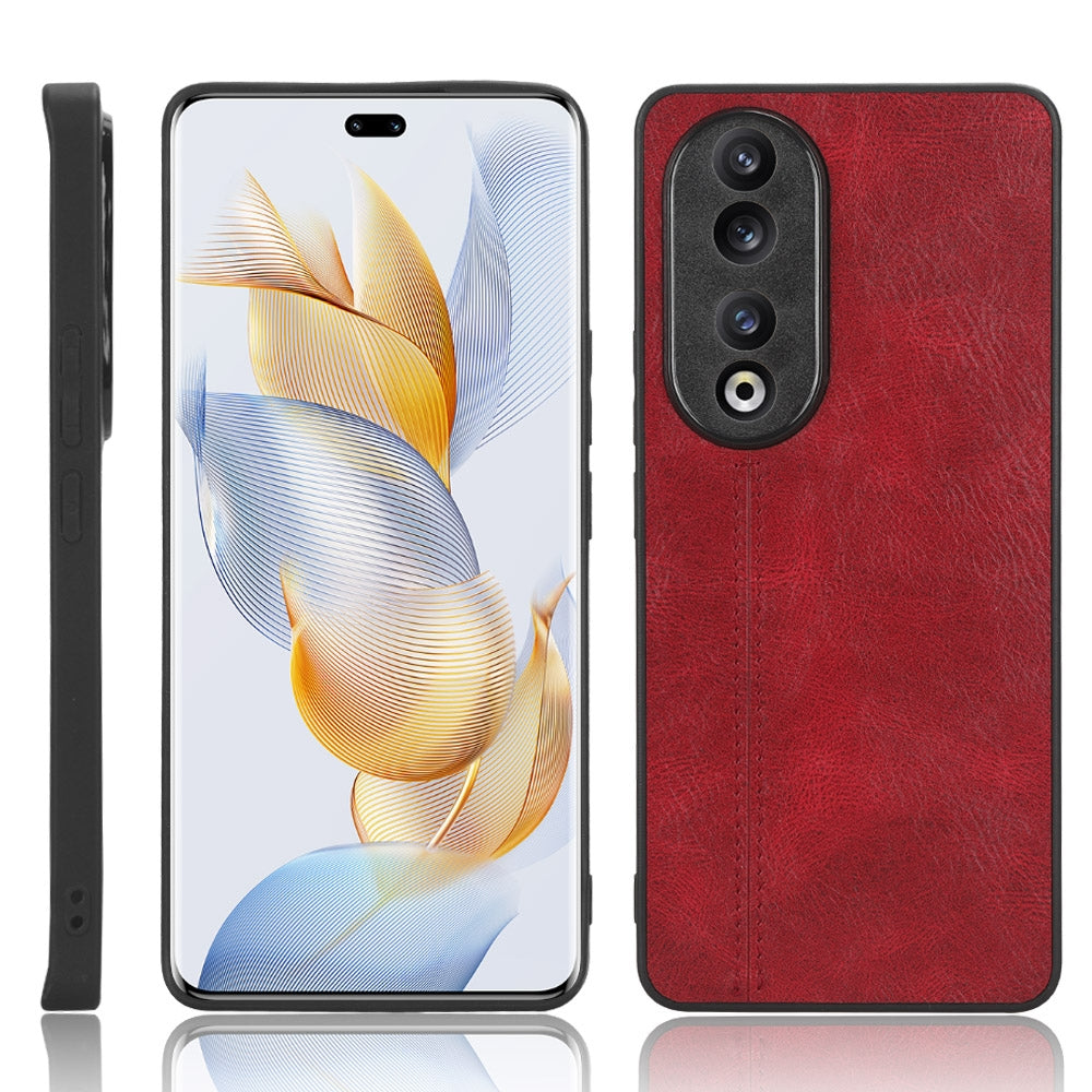 Honor 90 Cow Pattern Sewing Back Cover Phone Case - Premium PU Leather Texture PC + TPU Shockproof Protective Case, Scratch Resistant Slim Lightweight Anti-Fingerprint Full Coverage Mobile Cover