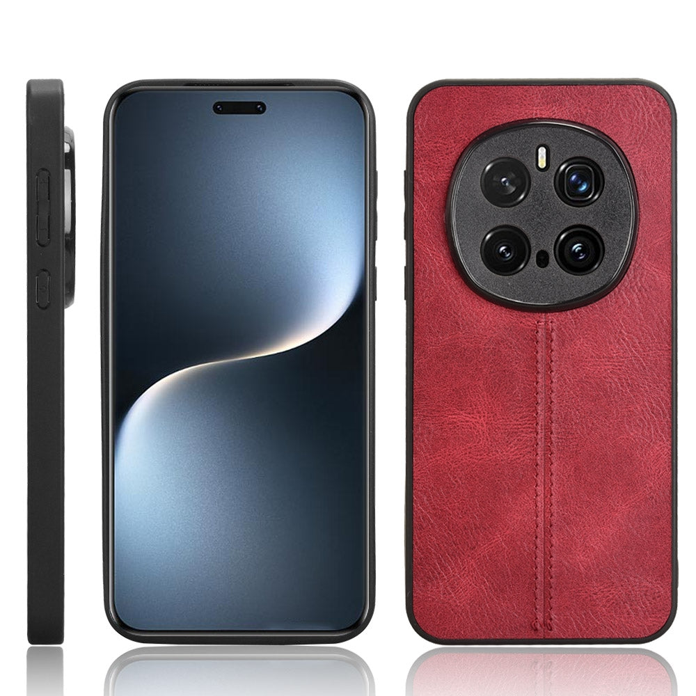 Honor Magic7 Pro Cow Pattern Sewing Back Cover Phone Case - Premium PU Leather Texture PC + TPU Shockproof Protective Case, Scratch Resistant Slim Lightweight Anti-Fingerprint Full Coverage Mobile Cover