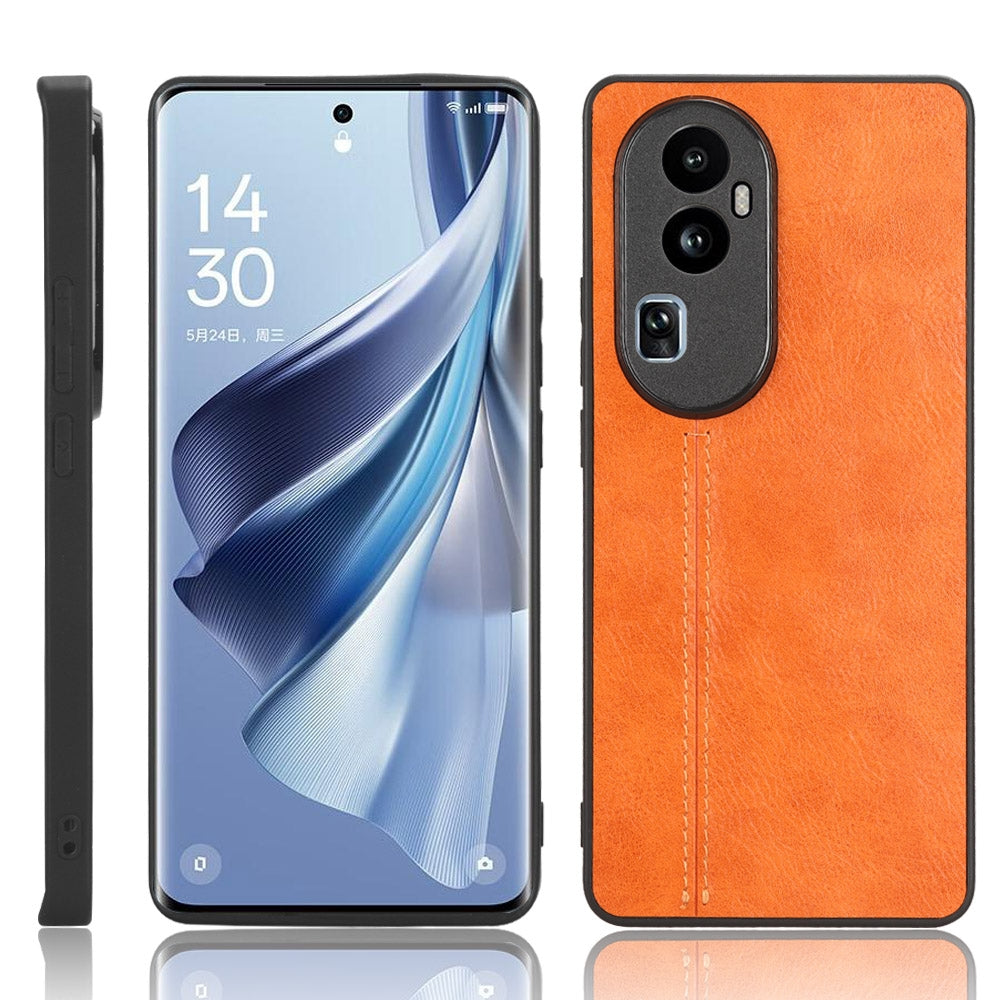 OPPO Reno 10 5G Cow Pattern Sewing Back Cover Phone Case - Premium PU Leather Texture PC + TPU Shockproof Protective Case, Scratch Resistant Slim Lightweight Anti-Fingerprint Full Coverage Mobile Cover