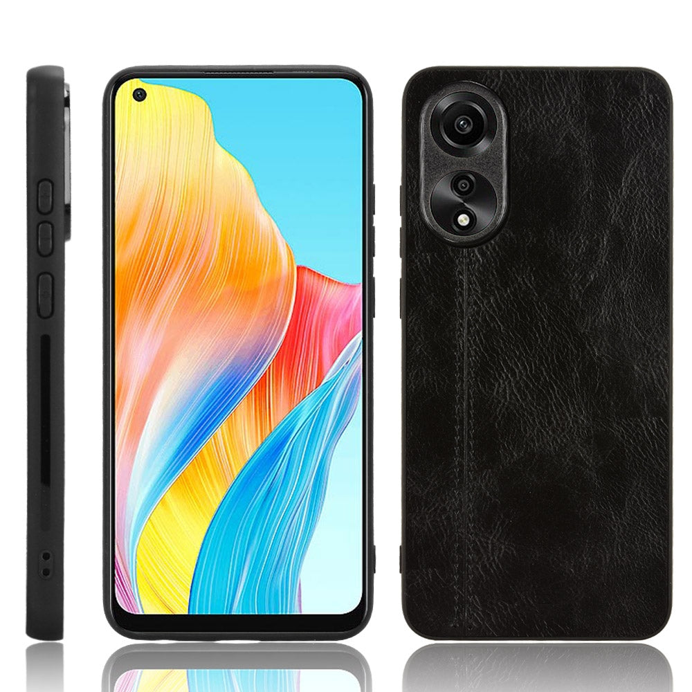 OPPO A78 4G Cow Pattern Sewing Back Cover Phone Case - Premium PU Leather Texture PC + TPU Shockproof Protective Case, Scratch Resistant Slim Lightweight Anti-Fingerprint Full Coverage Mobile Cover