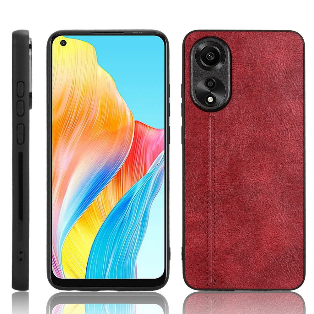 OPPO A78 4G Cow Pattern Sewing Back Cover Phone Case - Premium PU Leather Texture PC + TPU Shockproof Protective Case, Scratch Resistant Slim Lightweight Anti-Fingerprint Full Coverage Mobile Cover