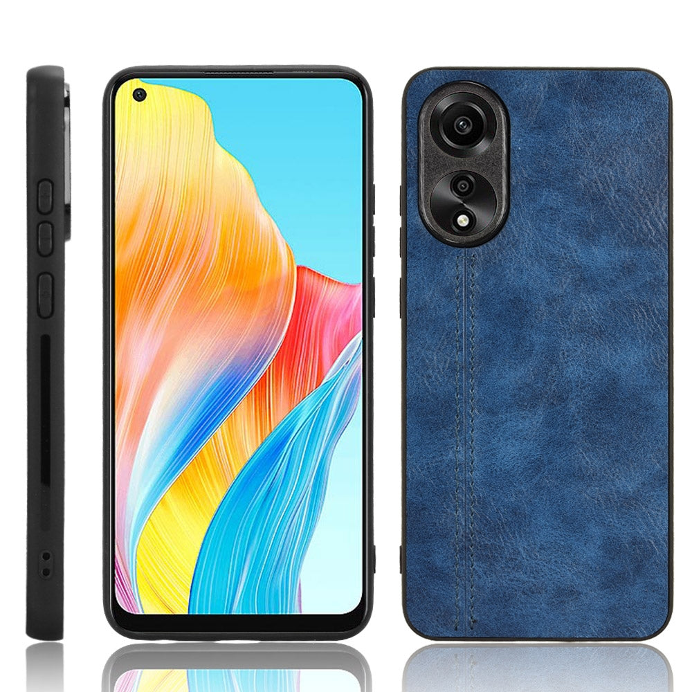 OPPO A78 4G Cow Pattern Sewing Back Cover Phone Case - Premium PU Leather Texture PC + TPU Shockproof Protective Case, Scratch Resistant Slim Lightweight Anti-Fingerprint Full Coverage Mobile Cover