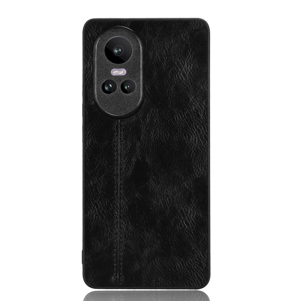OPPO Reno10 Cow Pattern Sewing Back Cover Phone Case - Premium PU Leather Texture PC + TPU Shockproof Protective Case, Scratch Resistant Slim Lightweight Anti-Fingerprint Full Coverage Mobile Cover