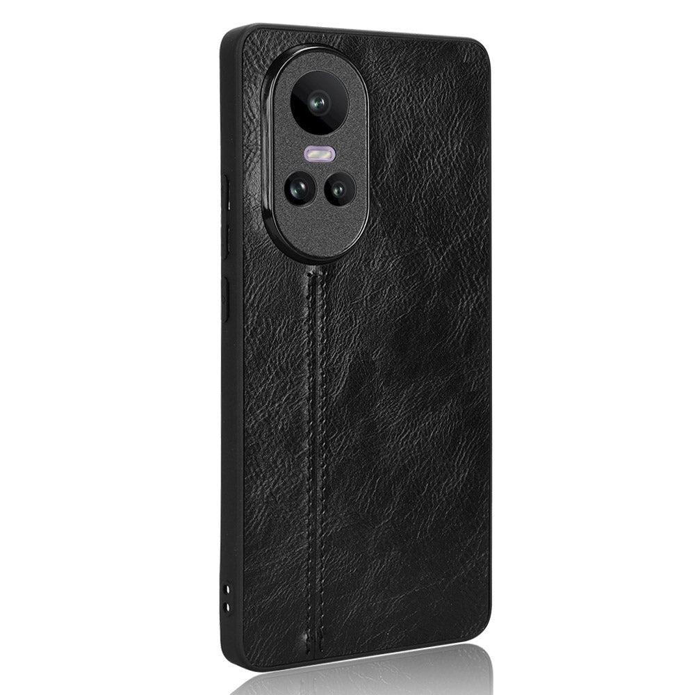 OPPO Reno10 Cow Pattern Sewing Back Cover Phone Case - Premium PU Leather Texture PC + TPU Shockproof Protective Case, Scratch Resistant Slim Lightweight Anti-Fingerprint Full Coverage Mobile Cover