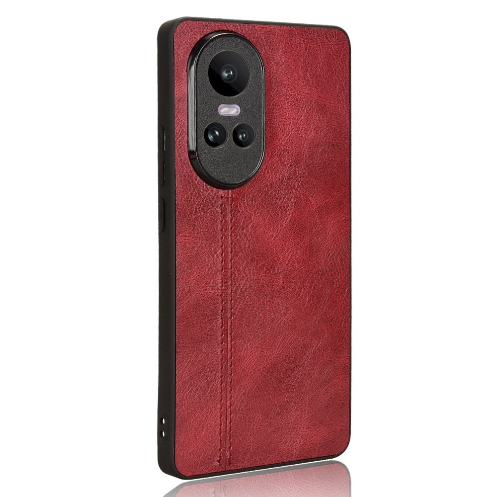 OPPO Reno10 Cow Pattern Sewing Back Cover Phone Case - Premium PU Leather Texture PC + TPU Shockproof Protective Case, Scratch Resistant Slim Lightweight Anti-Fingerprint Full Coverage Mobile Cover