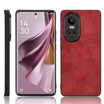 OPPO Reno10 Pro 5G Cow Pattern Sewing Back Cover Phone Case - Premium PU Leather Texture PC + TPU Shockproof Protective Case, Scratch Resistant Slim Lightweight Anti-Fingerprint Full Coverage Mobile Cover