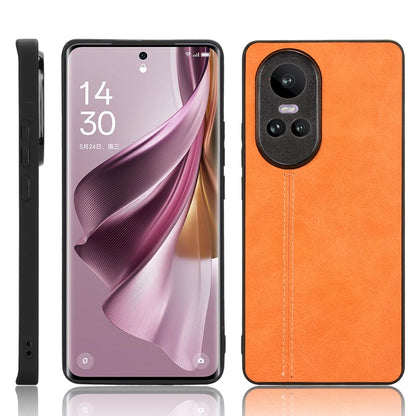 OPPO Reno10 Cow Pattern Sewing Back Cover Phone Case - Premium PU Leather Texture PC + TPU Shockproof Protective Case, Scratch Resistant Slim Lightweight Anti-Fingerprint Full Coverage Mobile Cover