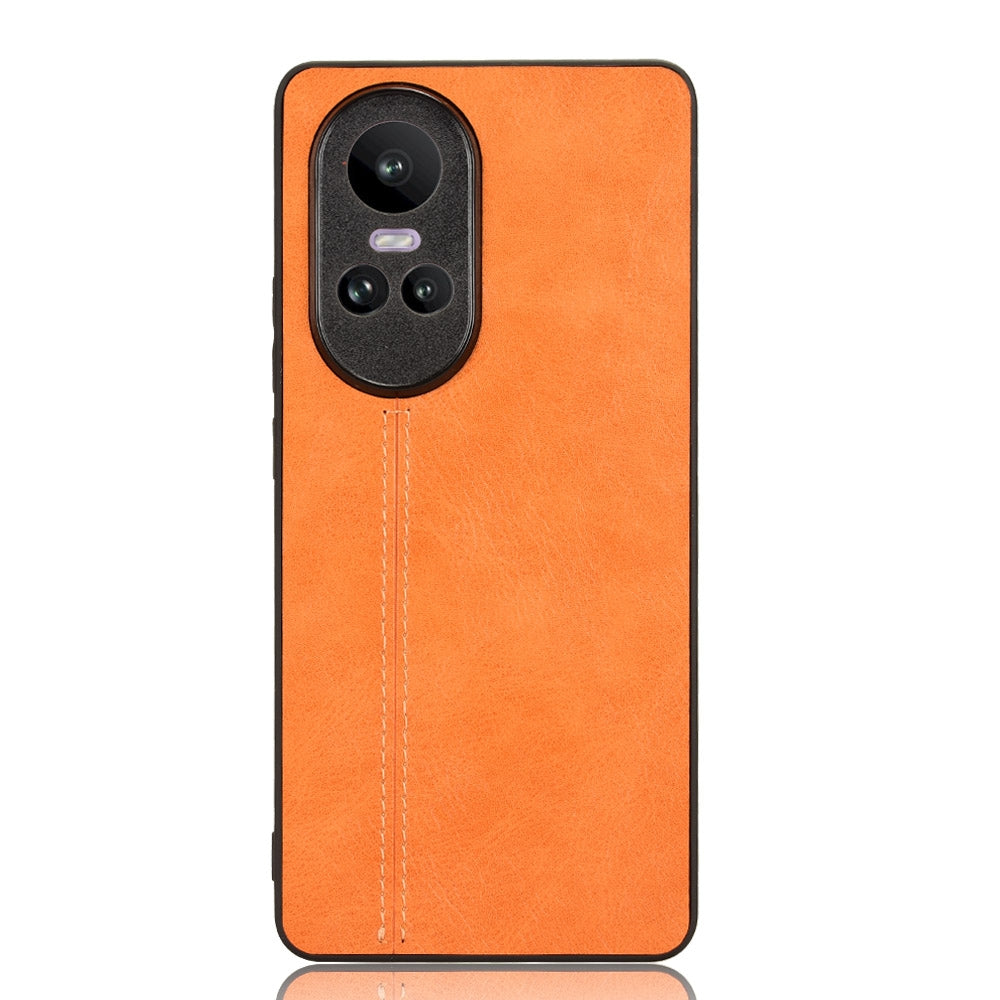 OPPO Reno10 Cow Pattern Sewing Back Cover Phone Case - Premium PU Leather Texture PC + TPU Shockproof Protective Case, Scratch Resistant Slim Lightweight Anti-Fingerprint Full Coverage Mobile Cover
