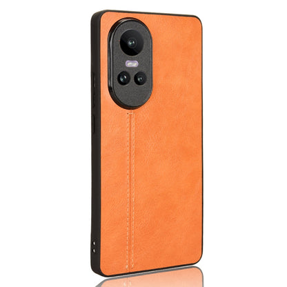 OPPO Reno10 Cow Pattern Sewing Back Cover Phone Case - Premium PU Leather Texture PC + TPU Shockproof Protective Case, Scratch Resistant Slim Lightweight Anti-Fingerprint Full Coverage Mobile Cover
