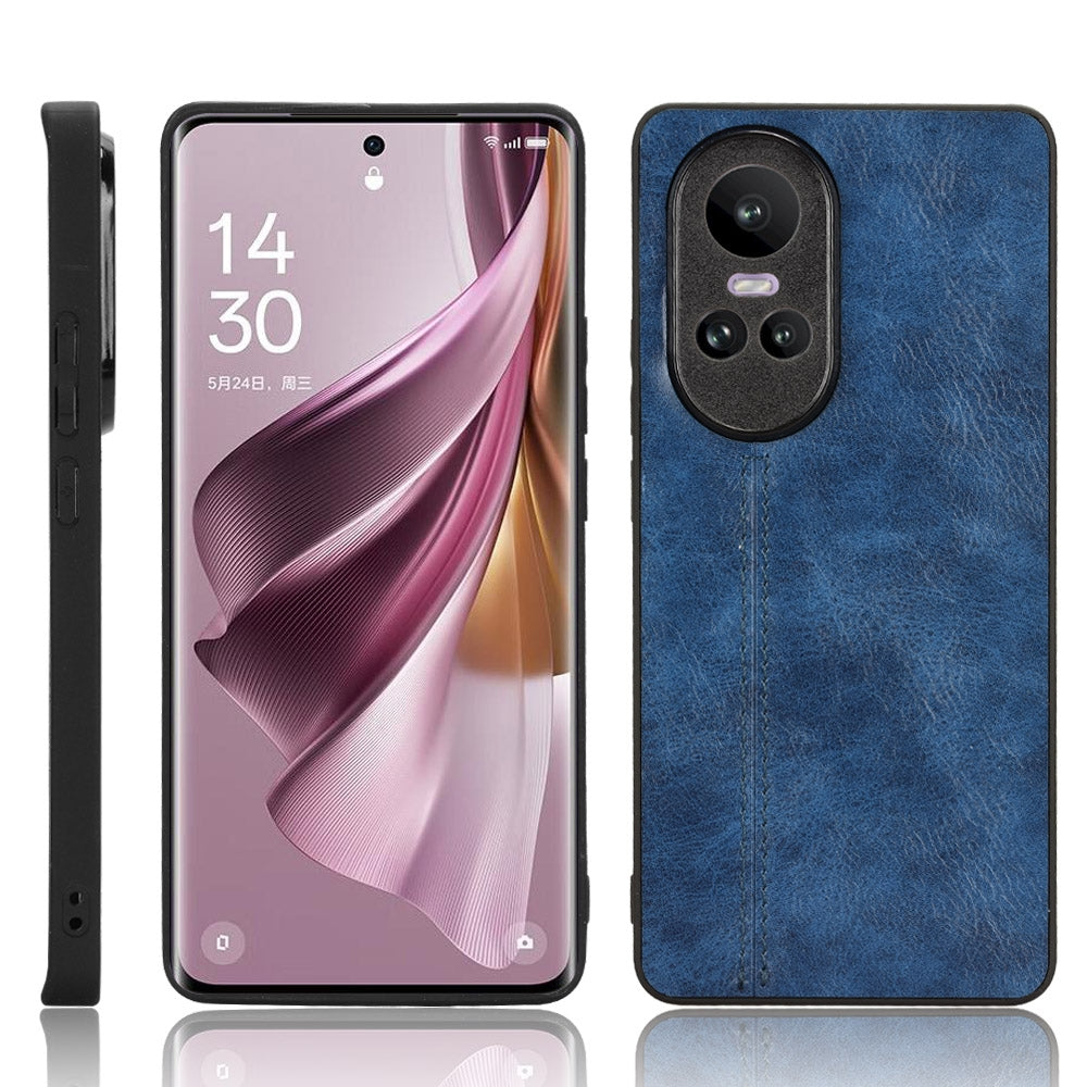 OPPO Reno10 Cow Pattern Sewing Back Cover Phone Case - Premium PU Leather Texture PC + TPU Shockproof Protective Case, Scratch Resistant Slim Lightweight Anti-Fingerprint Full Coverage Mobile Cover