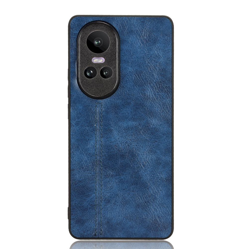 OPPO Reno10 Cow Pattern Sewing Back Cover Phone Case - Premium PU Leather Texture PC + TPU Shockproof Protective Case, Scratch Resistant Slim Lightweight Anti-Fingerprint Full Coverage Mobile Cover