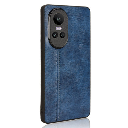 OPPO Reno10 Cow Pattern Sewing Back Cover Phone Case - Premium PU Leather Texture PC + TPU Shockproof Protective Case, Scratch Resistant Slim Lightweight Anti-Fingerprint Full Coverage Mobile Cover