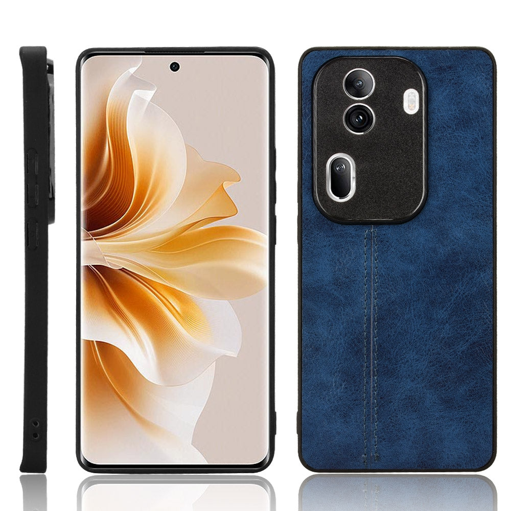 OPPO Reno11 Pro Cow Pattern Sewing Back Cover Phone Case - Premium PU Leather Texture PC + TPU Shockproof Protective Case, Scratch Resistant Slim Lightweight Anti-Fingerprint Full Coverage Mobile Cover