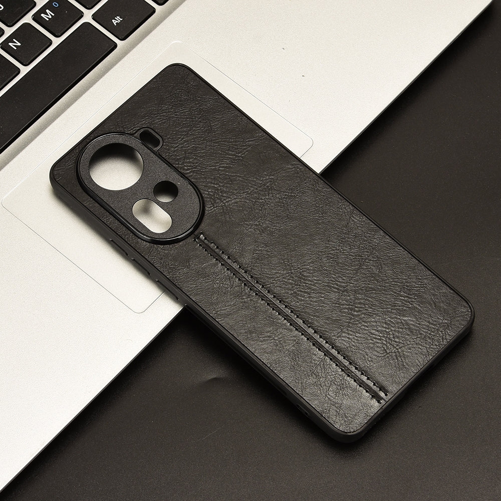 OPPO Reno11 5G Cow Pattern Sewing Back Cover Phone Case - Premium PU Leather Texture PC + TPU Shockproof Protective Case, Scratch Resistant Slim Lightweight Anti-Fingerprint Full Coverage Mobile Cover