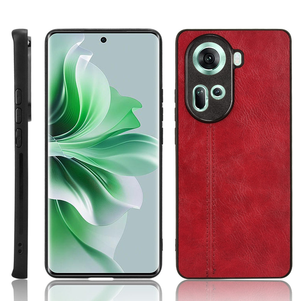 OPPO Reno11 5G Cow Pattern Sewing Back Cover Phone Case - Premium PU Leather Texture PC + TPU Shockproof Protective Case, Scratch Resistant Slim Lightweight Anti-Fingerprint Full Coverage Mobile Cover