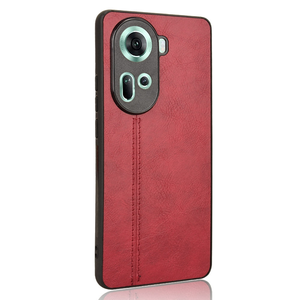 OPPO Reno11 5G Cow Pattern Sewing Back Cover Phone Case - Premium PU Leather Texture PC + TPU Shockproof Protective Case, Scratch Resistant Slim Lightweight Anti-Fingerprint Full Coverage Mobile Cover
