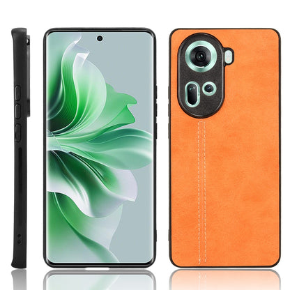 OPPO Reno11 5G Cow Pattern Sewing Back Cover Phone Case - Premium PU Leather Texture PC + TPU Shockproof Protective Case, Scratch Resistant Slim Lightweight Anti-Fingerprint Full Coverage Mobile Cover