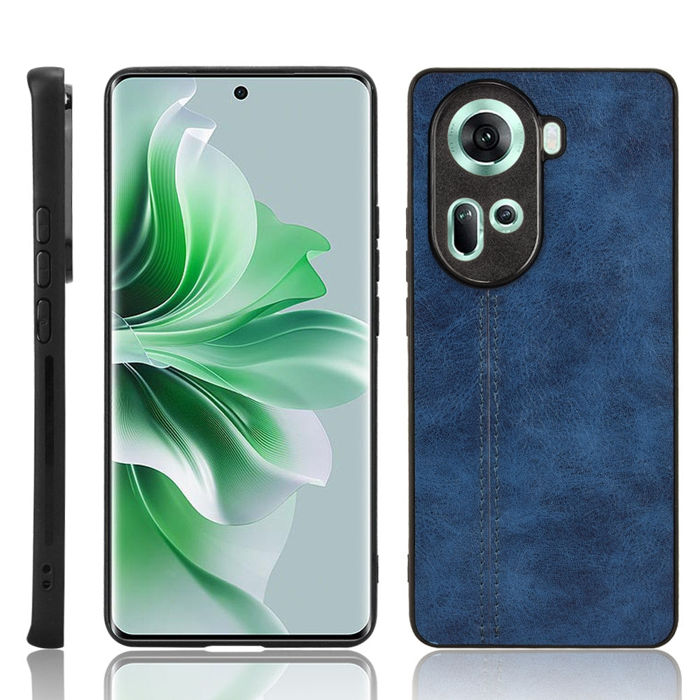 OPPO Reno11 5G Cow Pattern Sewing Back Cover Phone Case - Premium PU Leather Texture PC + TPU Shockproof Protective Case, Scratch Resistant Slim Lightweight Anti-Fingerprint Full Coverage Mobile Cover