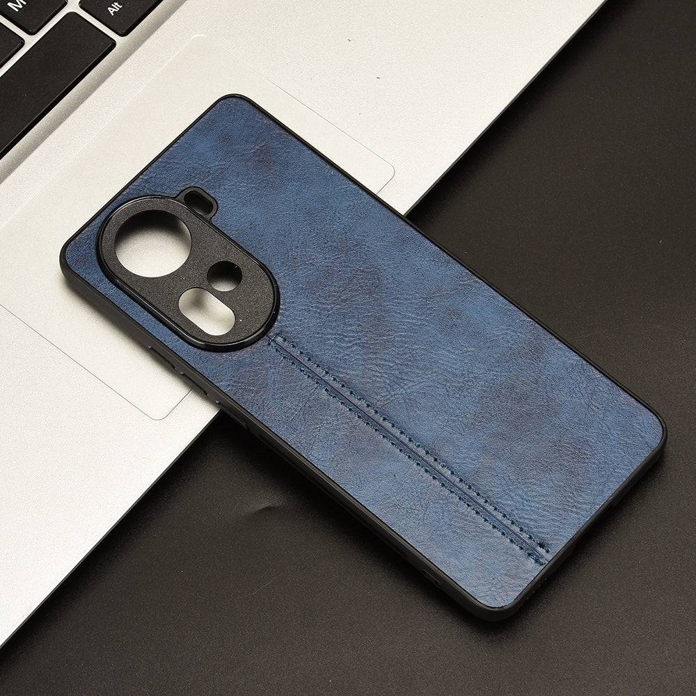 OPPO Reno11 5G Cow Pattern Sewing Back Cover Phone Case - Premium PU Leather Texture PC + TPU Shockproof Protective Case, Scratch Resistant Slim Lightweight Anti-Fingerprint Full Coverage Mobile Cover
