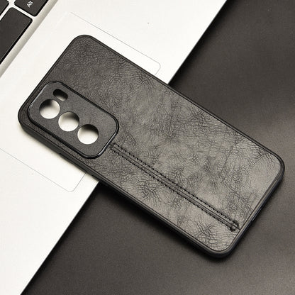 OPPO Reno12 Pro 5G Cow Pattern Sewing Back Cover Phone Case - Premium PU Leather Texture PC + TPU Shockproof Protective Case, Scratch Resistant Slim Lightweight Anti-Fingerprint Full Coverage Mobile Cover