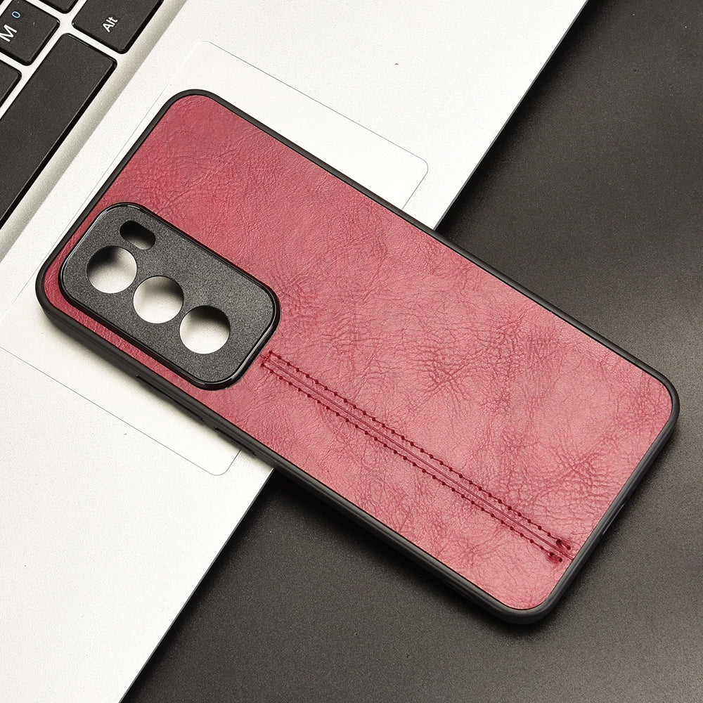 OPPO Reno12 Pro 5G Cow Pattern Sewing Back Cover Phone Case - Premium PU Leather Texture PC + TPU Shockproof Protective Case, Scratch Resistant Slim Lightweight Anti-Fingerprint Full Coverage Mobile Cover