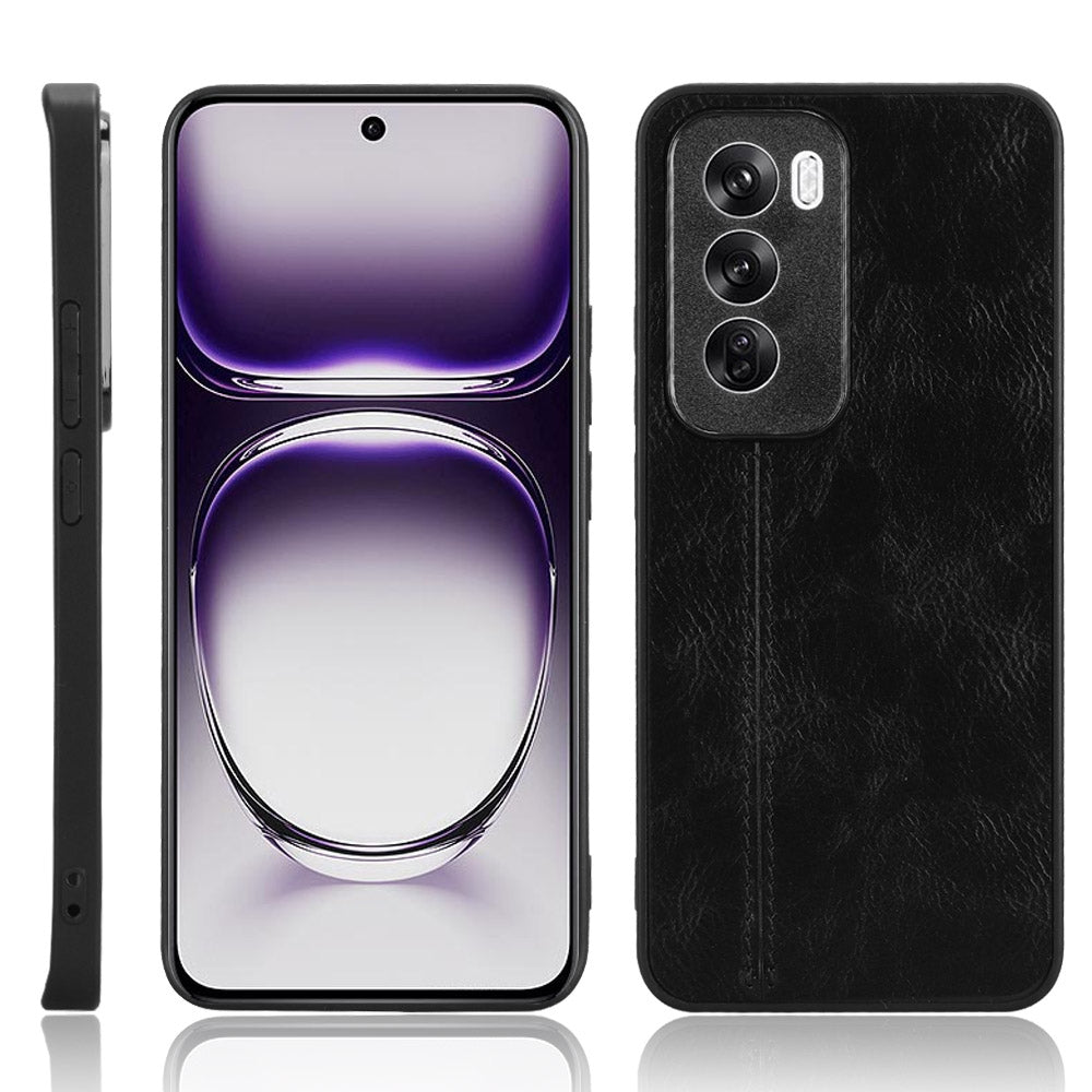 OPPO Reno12 5G Cow Pattern Sewing Back Cover Phone Case - Premium PU Leather Texture PC + TPU Shockproof Protective Case, Scratch Resistant Slim Lightweight Anti-Fingerprint Full Coverage Mobile Cover