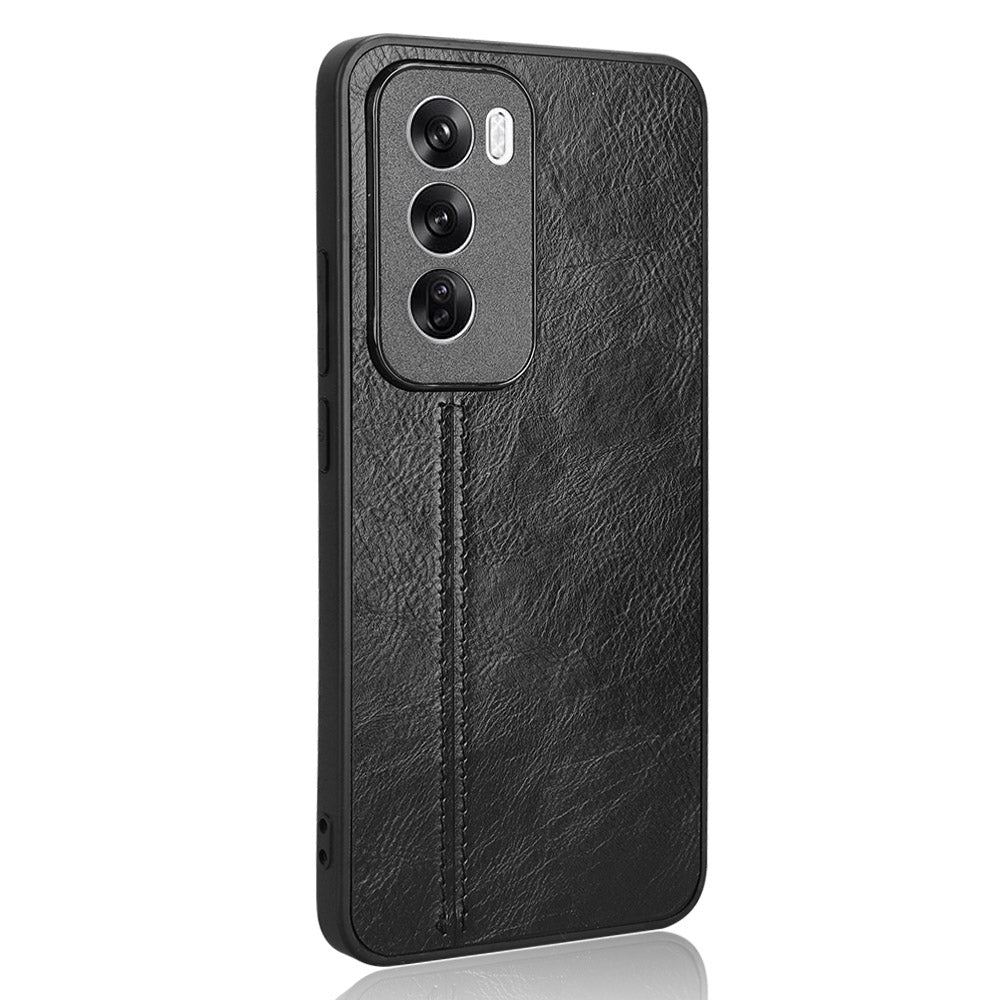OPPO Reno12 5G Cow Pattern Sewing Back Cover Phone Case - Premium PU Leather Texture PC + TPU Shockproof Protective Case, Scratch Resistant Slim Lightweight Anti-Fingerprint Full Coverage Mobile Cover