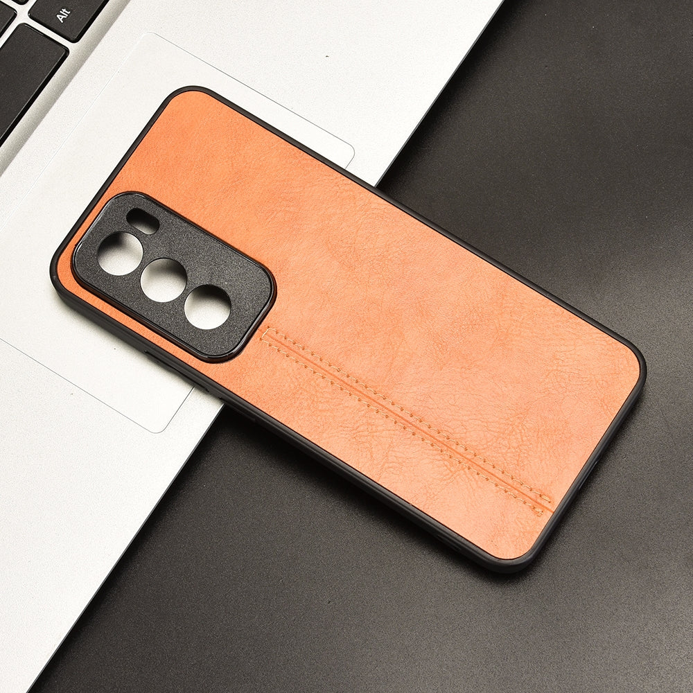 OPPO Reno12 5G Cow Pattern Sewing Back Cover Phone Case - Premium PU Leather Texture PC + TPU Shockproof Protective Case, Scratch Resistant Slim Lightweight Anti-Fingerprint Full Coverage Mobile Cover