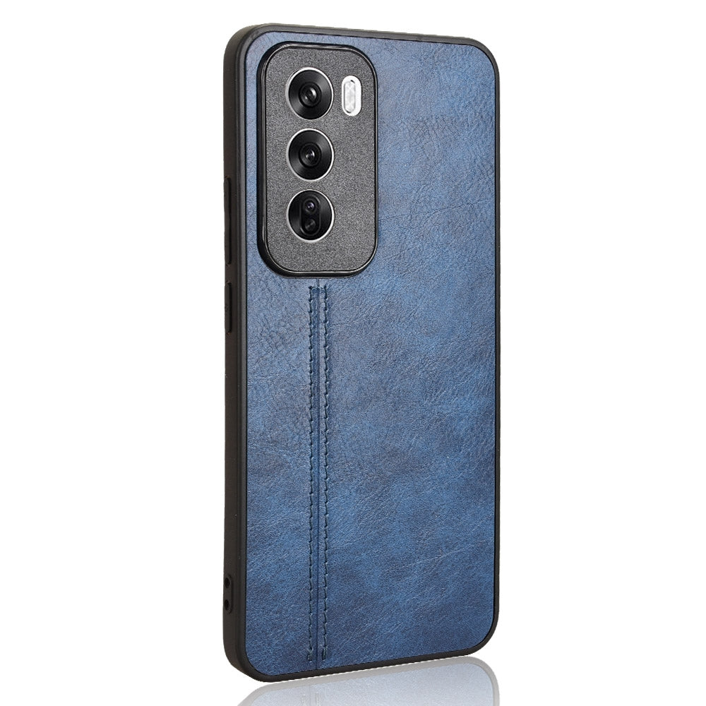 OPPO Reno12 5G Cow Pattern Sewing Back Cover Phone Case - Premium PU Leather Texture PC + TPU Shockproof Protective Case, Scratch Resistant Slim Lightweight Anti-Fingerprint Full Coverage Mobile Cover