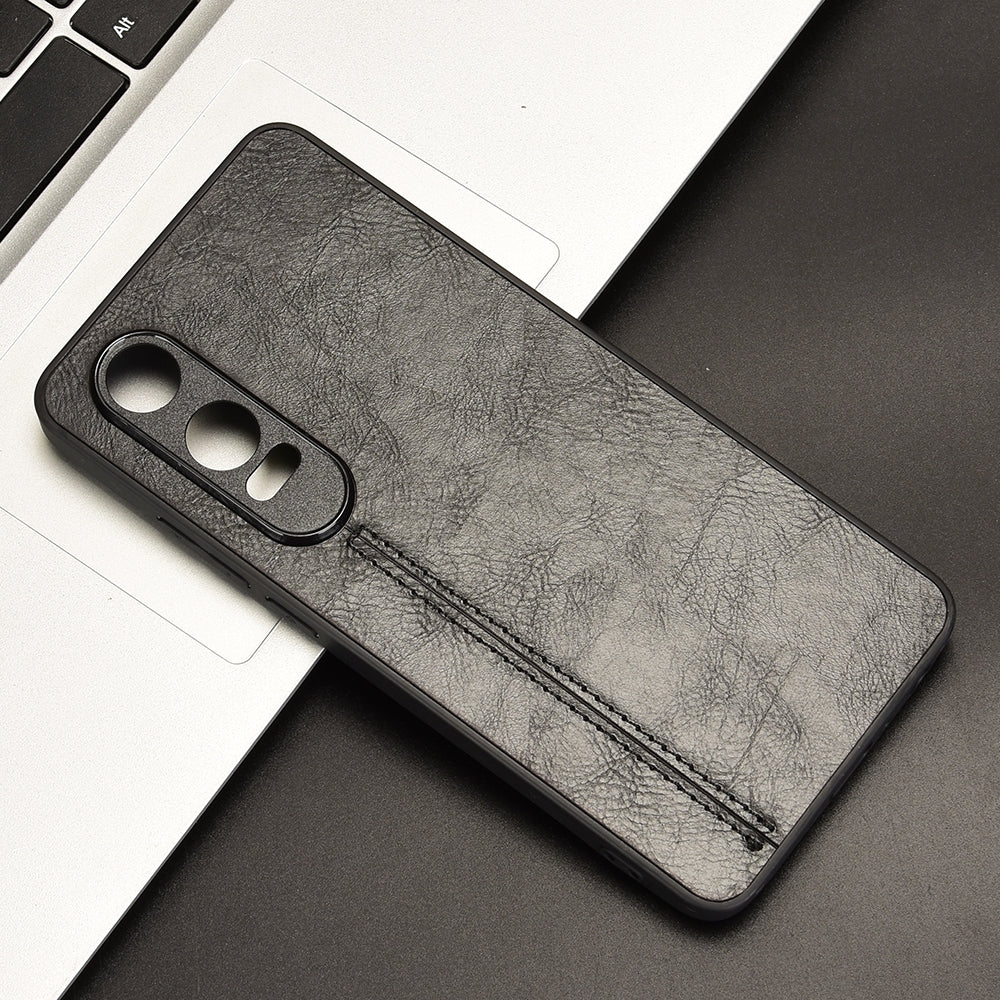 OPPO K12x Cow Pattern Sewing Back Cover Phone Case - Premium PU Leather Texture PC + TPU Shockproof Protective Case, Scratch Resistant Slim Lightweight Anti-Fingerprint Full Coverage Mobile Cover