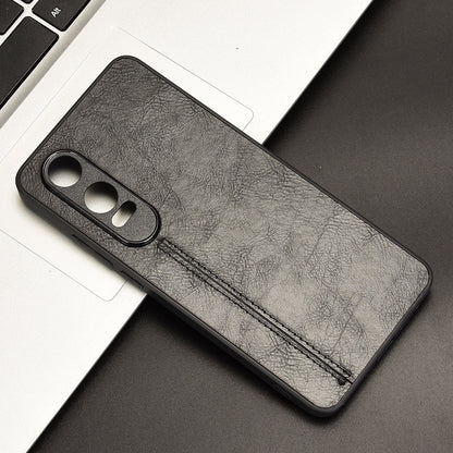 OPPO K12x Cow Pattern Sewing Back Cover Phone Case - Premium PU Leather Texture PC + TPU Shockproof Protective Case, Scratch Resistant Slim Lightweight Anti-Fingerprint Full Coverage Mobile Cover