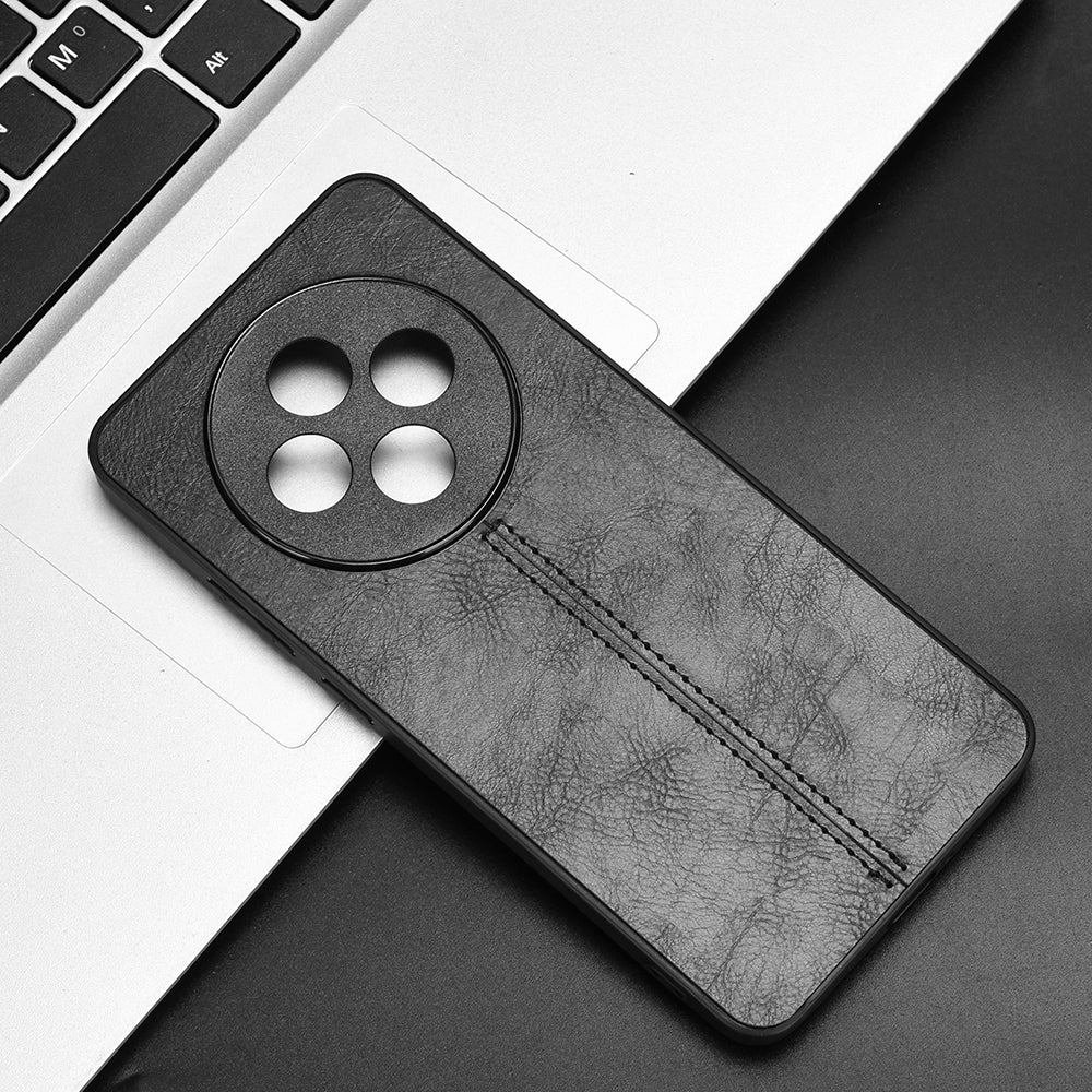 OPPO Reno12 F 5G Cow Pattern Sewing Back Cover Phone Case - Premium PU Leather Texture PC + TPU Shockproof Protective Case, Scratch Resistant Slim Lightweight Anti-Fingerprint Full Coverage Mobile Cover