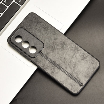 OPPO K12x 5G Cow Pattern Sewing Back Cover Phone Case - Premium PU Leather Texture PC + TPU Shockproof Protective Case, Scratch Resistant Slim Lightweight Anti-Fingerprint Full Coverage Mobile Cover