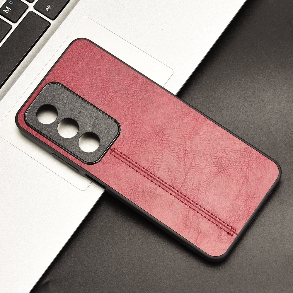 OPPO K12x 5G Cow Pattern Sewing Back Cover Phone Case - Premium PU Leather Texture PC + TPU Shockproof Protective Case, Scratch Resistant Slim Lightweight Anti-Fingerprint Full Coverage Mobile Cover