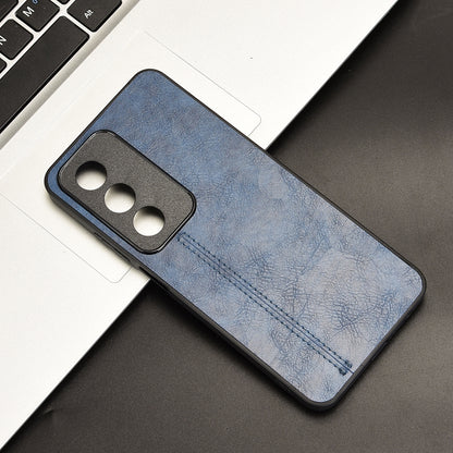 OPPO K12x 5G Cow Pattern Sewing Back Cover Phone Case - Premium PU Leather Texture PC + TPU Shockproof Protective Case, Scratch Resistant Slim Lightweight Anti-Fingerprint Full Coverage Mobile Cover